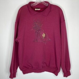 Vintage Northern Reflections Pink Collared Needlework Sweatshirt XL